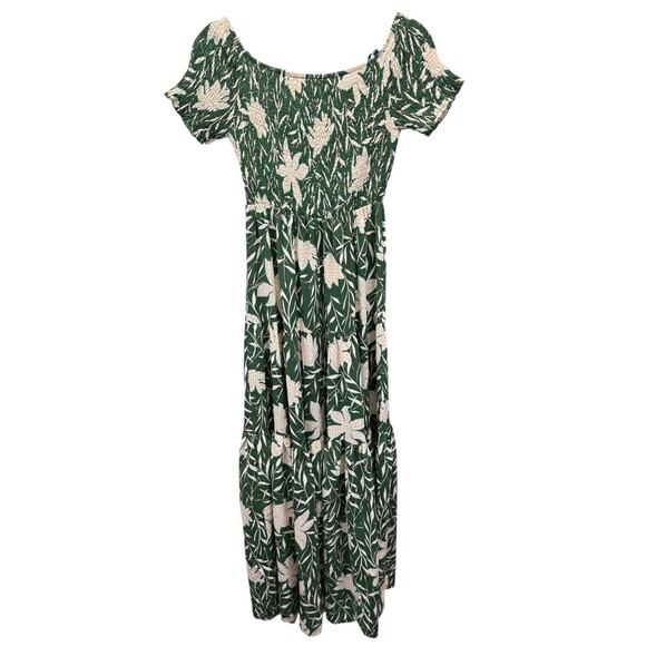 Baltic Born Becca Smocked Maxi Dress Green Floral Off Shoulder S - Picture 4 of 7